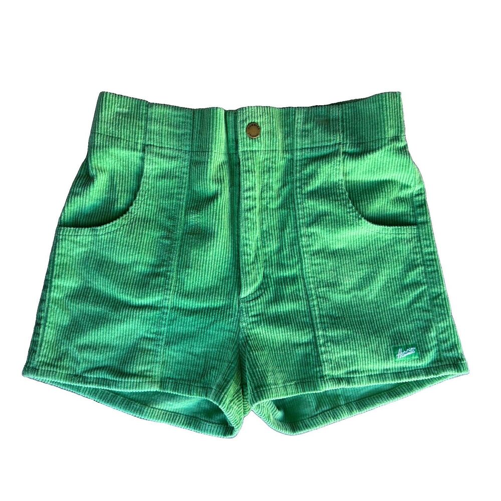 Hammies Retro 70's Style Corduroy Shorts Green  High Waisted Size 30